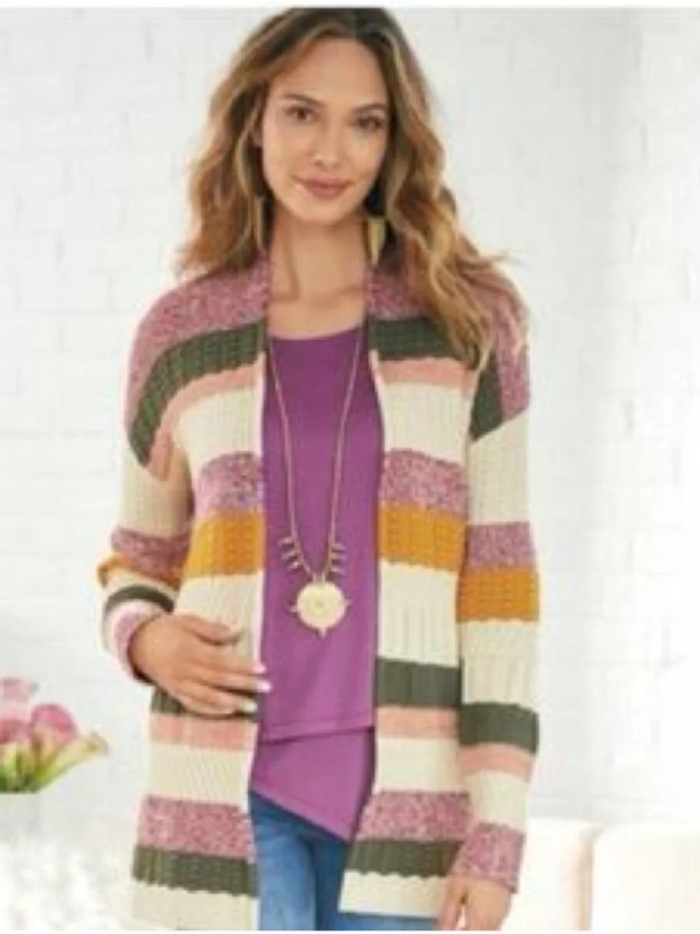 Soft Surroundings Striped Textured Open Front Nima Cardigan Sweater Size M - Picture 1 of 5